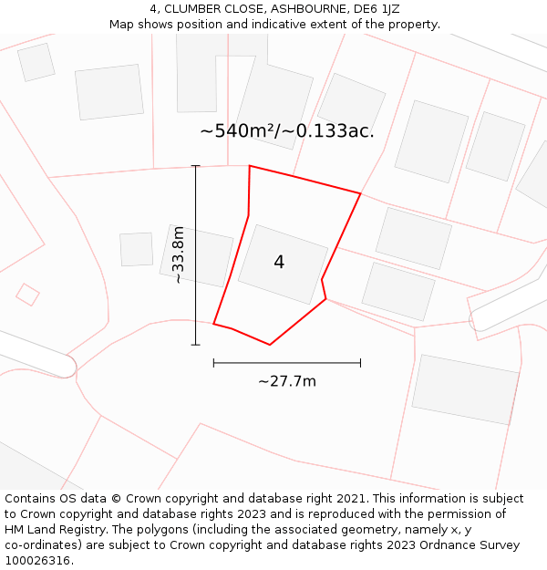 4, CLUMBER CLOSE, ASHBOURNE, DE6 1JZ: Plot and title map