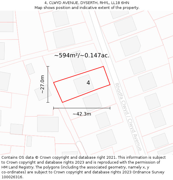 4, CLWYD AVENUE, DYSERTH, RHYL, LL18 6HN: Plot and title map