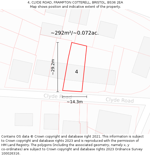 4, CLYDE ROAD, FRAMPTON COTTERELL, BRISTOL, BS36 2EA: Plot and title map