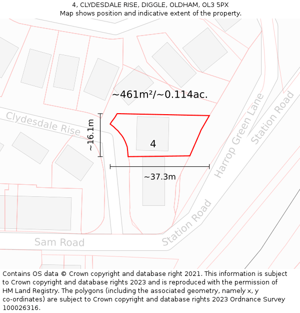 4, CLYDESDALE RISE, DIGGLE, OLDHAM, OL3 5PX: Plot and title map