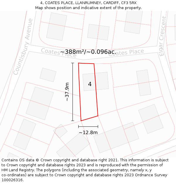 4, COATES PLACE, LLANRUMNEY, CARDIFF, CF3 5RX: Plot and title map