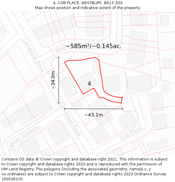 4, COB PLACE, WESTBURY, BA13 3GS: Plot and title map