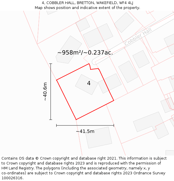 4, COBBLER HALL, BRETTON, WAKEFIELD, WF4 4LJ: Plot and title map