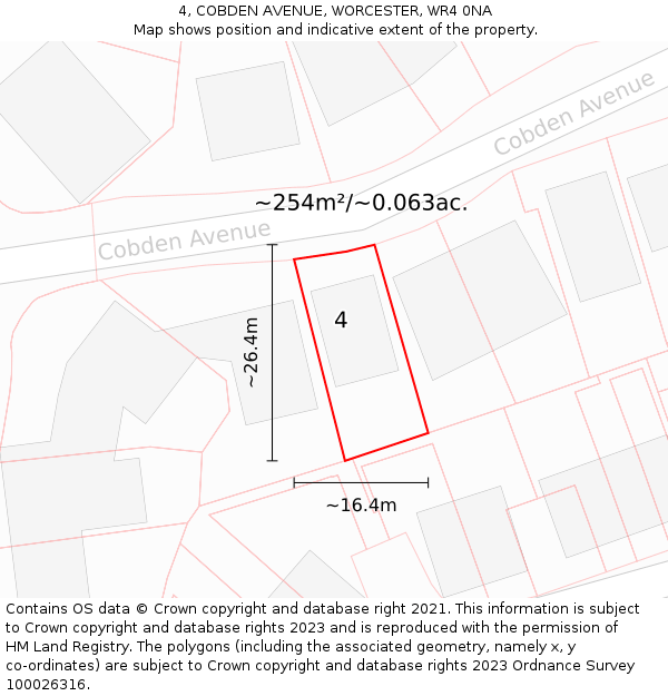 4, COBDEN AVENUE, WORCESTER, WR4 0NA: Plot and title map