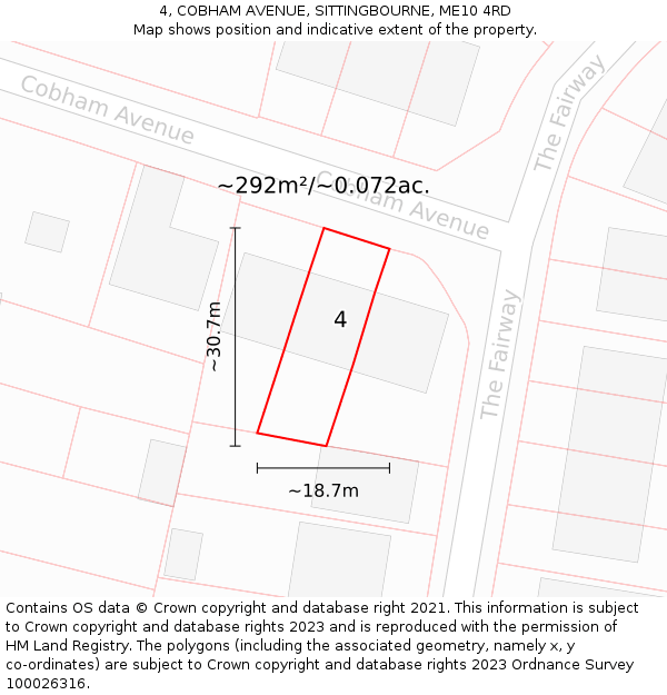 4, COBHAM AVENUE, SITTINGBOURNE, ME10 4RD: Plot and title map