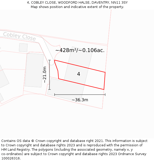 4, COBLEY CLOSE, WOODFORD HALSE, DAVENTRY, NN11 3SY: Plot and title map