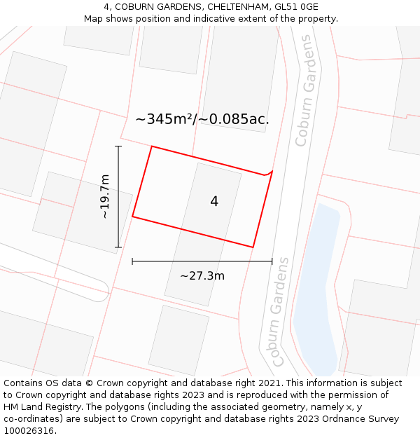 4, COBURN GARDENS, CHELTENHAM, GL51 0GE: Plot and title map