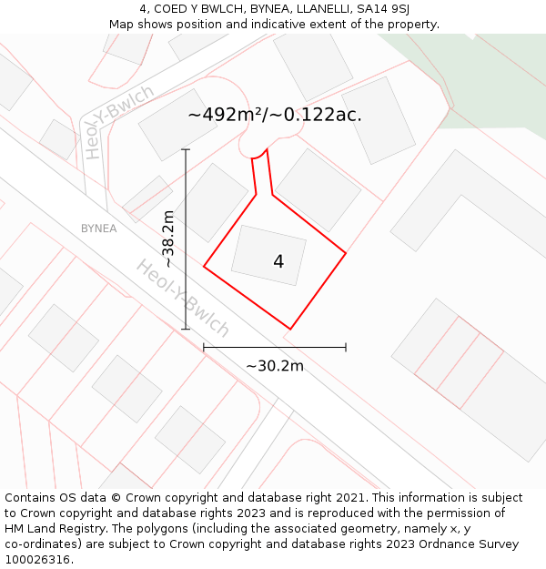 4, COED Y BWLCH, BYNEA, LLANELLI, SA14 9SJ: Plot and title map