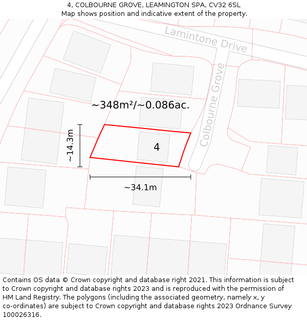 4, COLBOURNE GROVE, LEAMINGTON SPA, CV32 6SL: Plot and title map