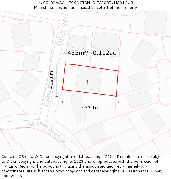 4, COLBY WAY, HECKINGTON, SLEAFORD, NG34 9UR: Plot and title map