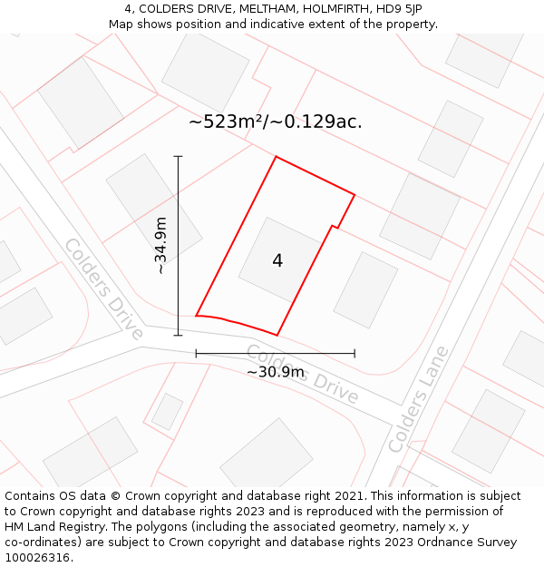 4, COLDERS DRIVE, MELTHAM, HOLMFIRTH, HD9 5JP: Plot and title map