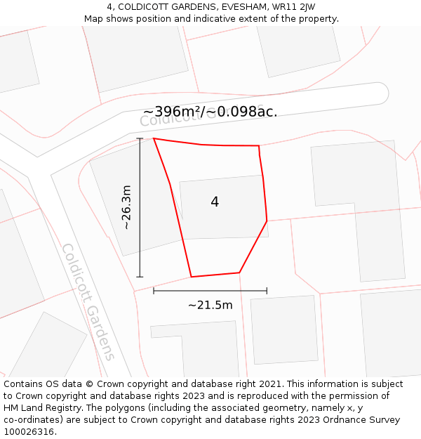 4, COLDICOTT GARDENS, EVESHAM, WR11 2JW: Plot and title map