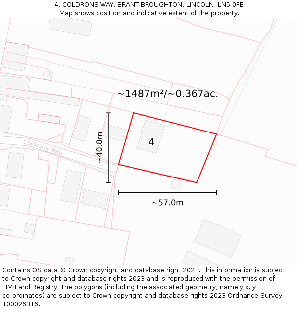 4, COLDRONS WAY, BRANT BROUGHTON, LINCOLN, LN5 0FE: Plot and title map