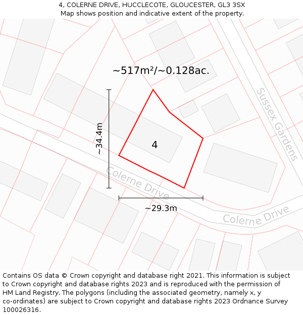 4, COLERNE DRIVE, HUCCLECOTE, GLOUCESTER, GL3 3SX: Plot and title map