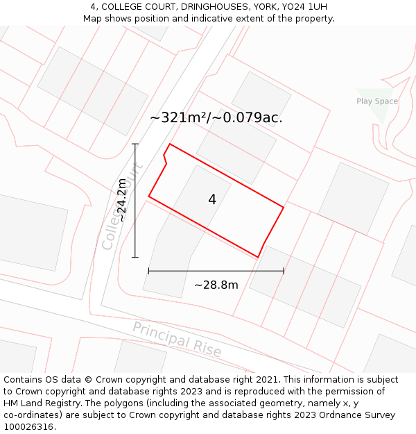 4, COLLEGE COURT, DRINGHOUSES, YORK, YO24 1UH: Plot and title map