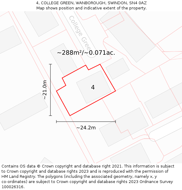 4, COLLEGE GREEN, WANBOROUGH, SWINDON, SN4 0AZ: Plot and title map