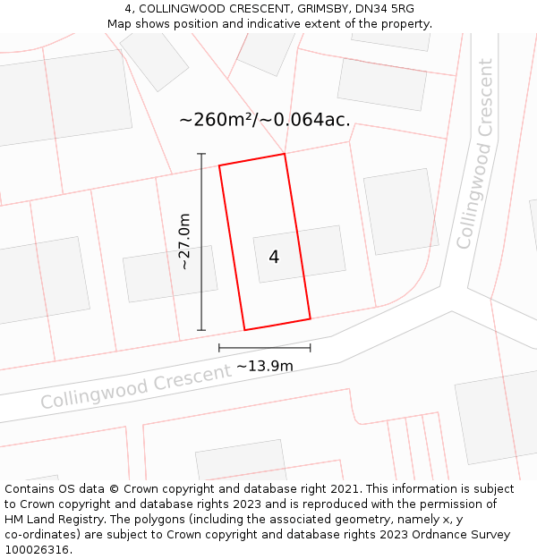 4, COLLINGWOOD CRESCENT, GRIMSBY, DN34 5RG: Plot and title map