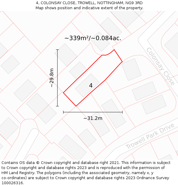 4, COLONSAY CLOSE, TROWELL, NOTTINGHAM, NG9 3RD: Plot and title map