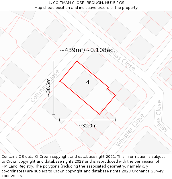 4, COLTMAN CLOSE, BROUGH, HU15 1GS: Plot and title map
