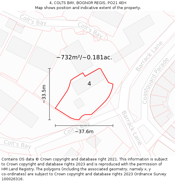 4, COLTS BAY, BOGNOR REGIS, PO21 4EH: Plot and title map