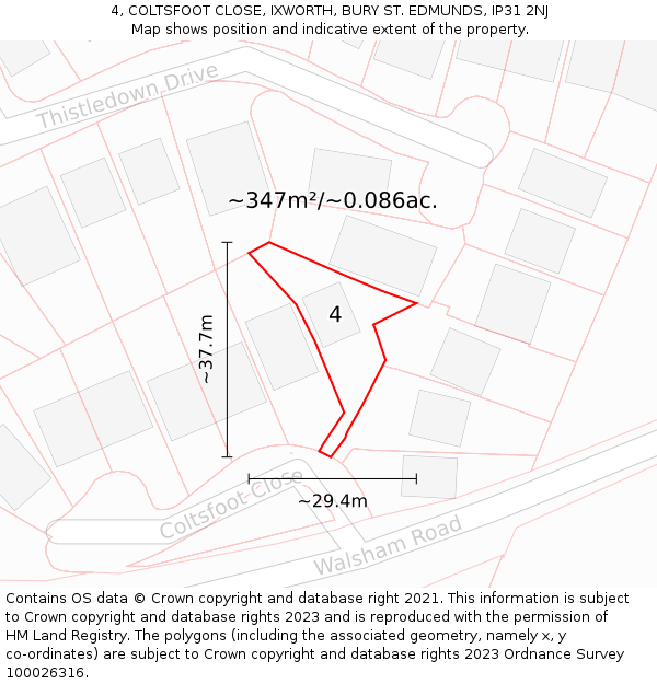 4, COLTSFOOT CLOSE, IXWORTH, BURY ST. EDMUNDS, IP31 2NJ: Plot and title map