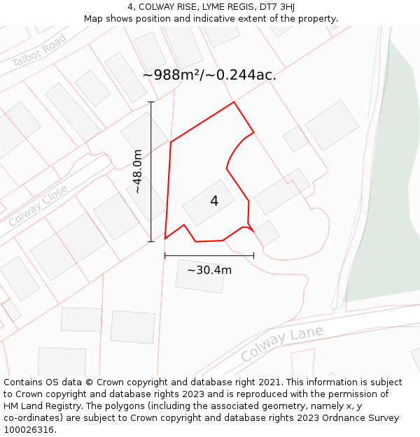 4, COLWAY RISE, LYME REGIS, DT7 3HJ: Plot and title map