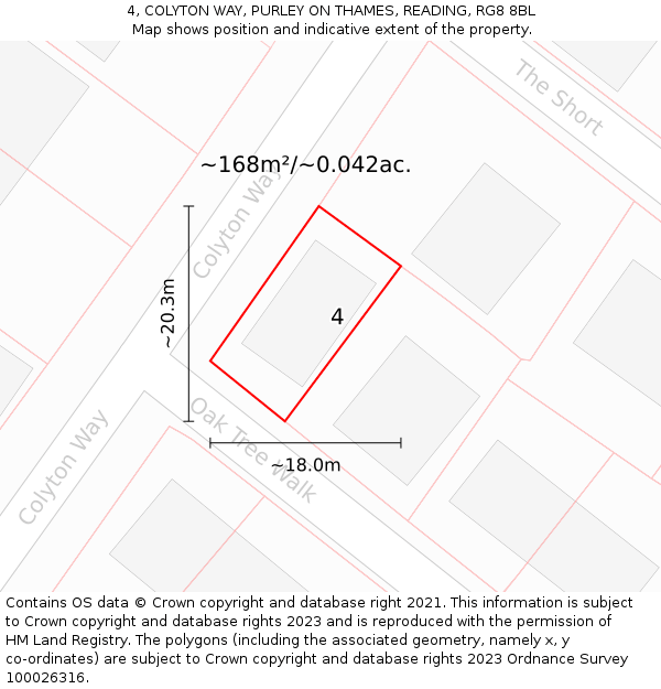 4, COLYTON WAY, PURLEY ON THAMES, READING, RG8 8BL: Plot and title map