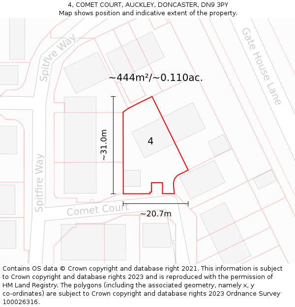 4, COMET COURT, AUCKLEY, DONCASTER, DN9 3PY: Plot and title map