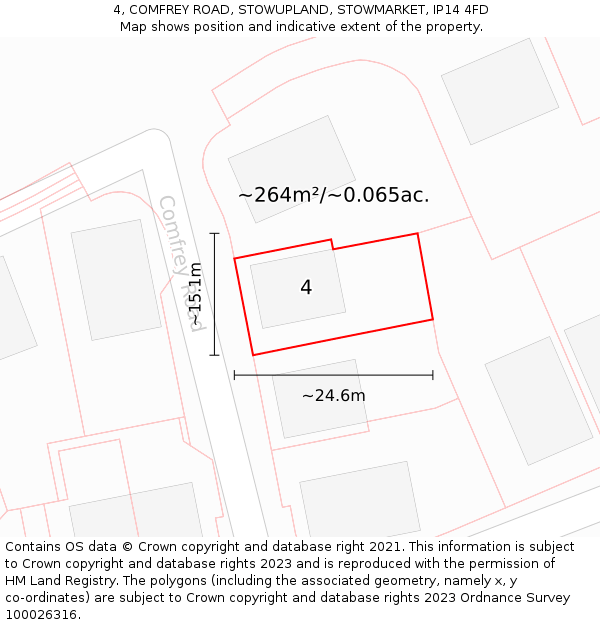 4, COMFREY ROAD, STOWUPLAND, STOWMARKET, IP14 4FD: Plot and title map