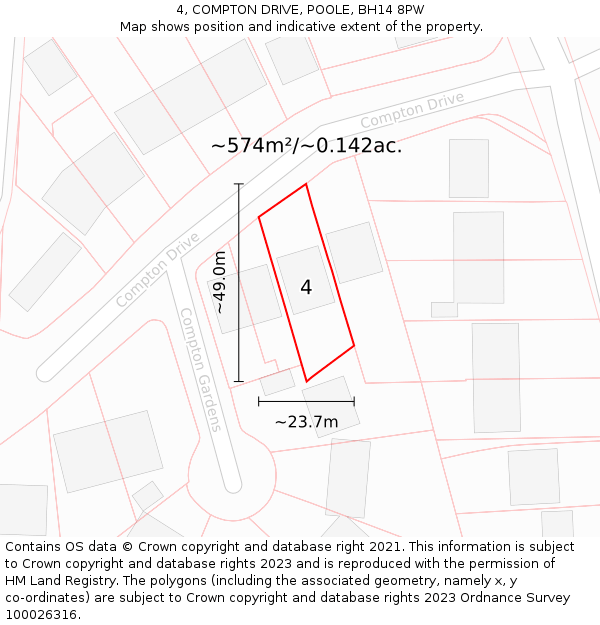 4, COMPTON DRIVE, POOLE, BH14 8PW: Plot and title map