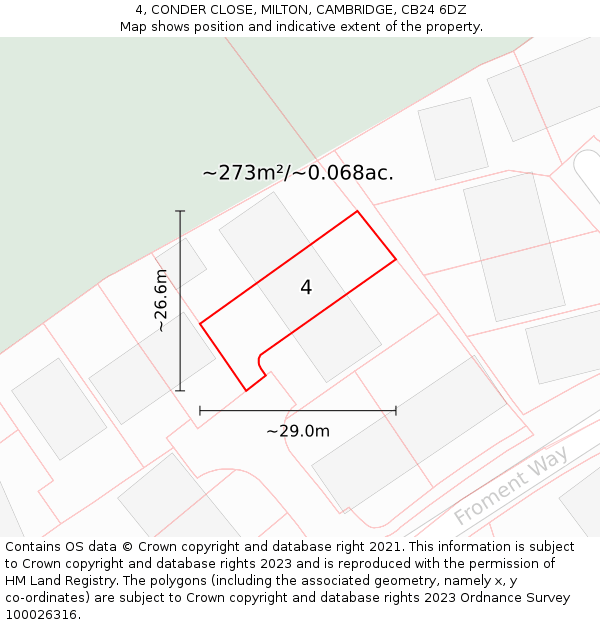 4, CONDER CLOSE, MILTON, CAMBRIDGE, CB24 6DZ: Plot and title map