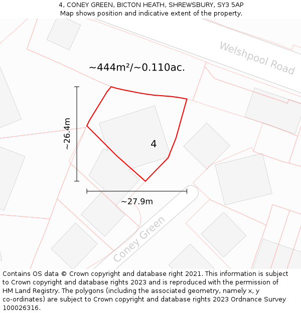 4, CONEY GREEN, BICTON HEATH, SHREWSBURY, SY3 5AP: Plot and title map