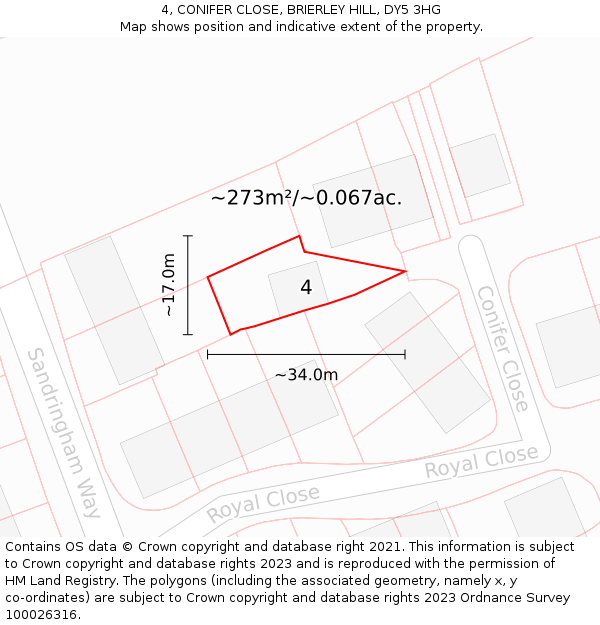 4, CONIFER CLOSE, BRIERLEY HILL, DY5 3HG: Plot and title map