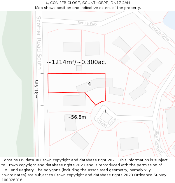 4, CONIFER CLOSE, SCUNTHORPE, DN17 2AH: Plot and title map