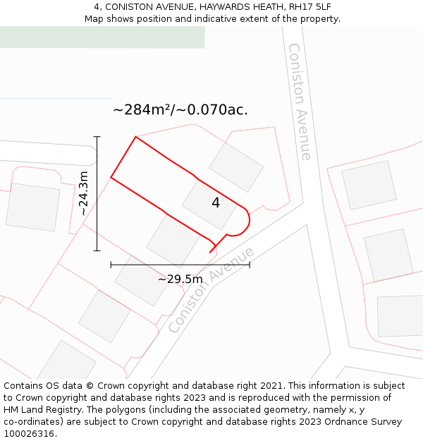 4, CONISTON AVENUE, HAYWARDS HEATH, RH17 5LF: Plot and title map