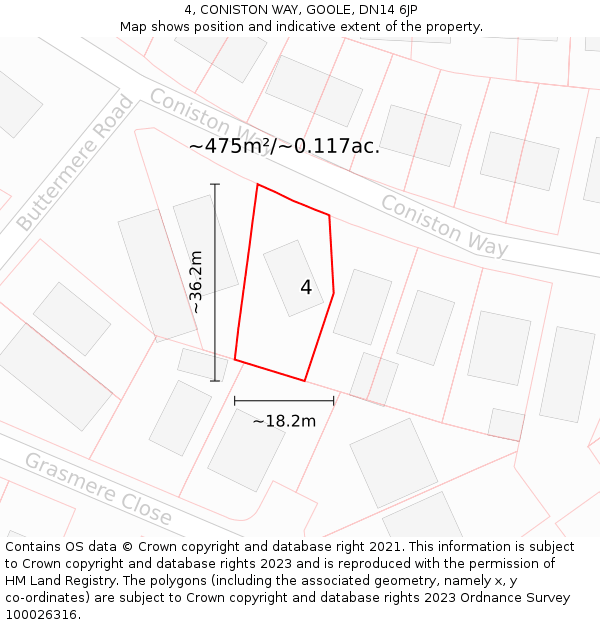 4, CONISTON WAY, GOOLE, DN14 6JP: Plot and title map