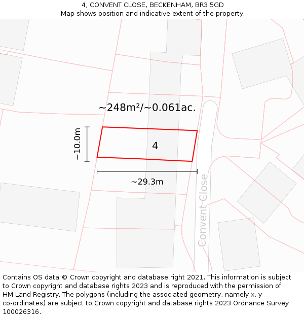 4, CONVENT CLOSE, BECKENHAM, BR3 5GD: Plot and title map