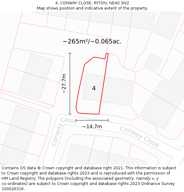 4, CONWAY CLOSE, RYTON, NE40 3NZ: Plot and title map