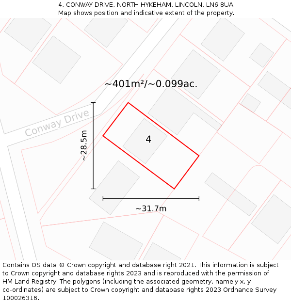 4, CONWAY DRIVE, NORTH HYKEHAM, LINCOLN, LN6 8UA: Plot and title map