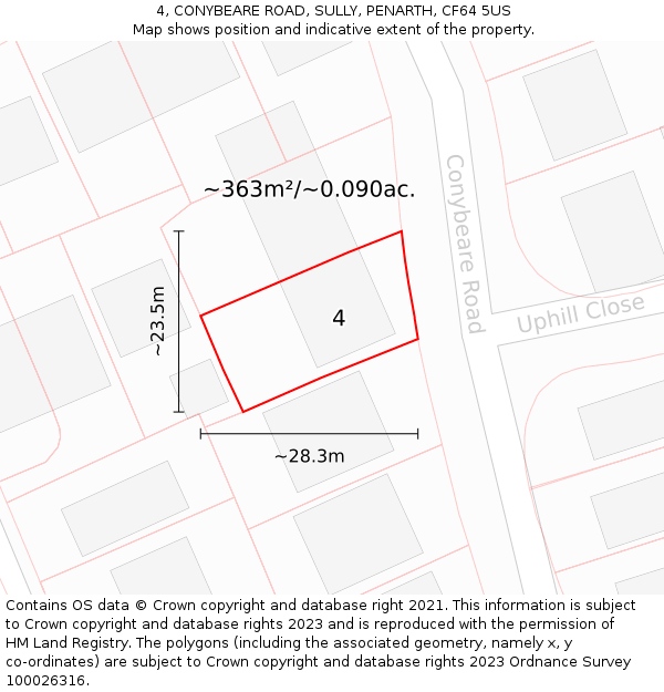 4, CONYBEARE ROAD, SULLY, PENARTH, CF64 5US: Plot and title map