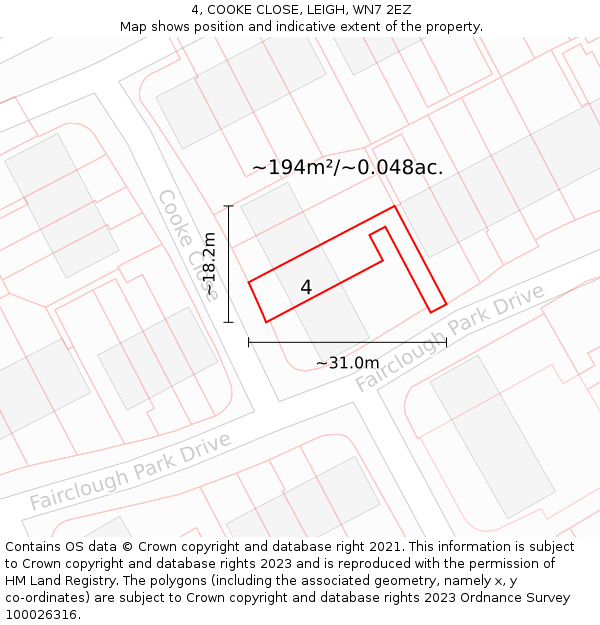 4, COOKE CLOSE, LEIGH, WN7 2EZ: Plot and title map