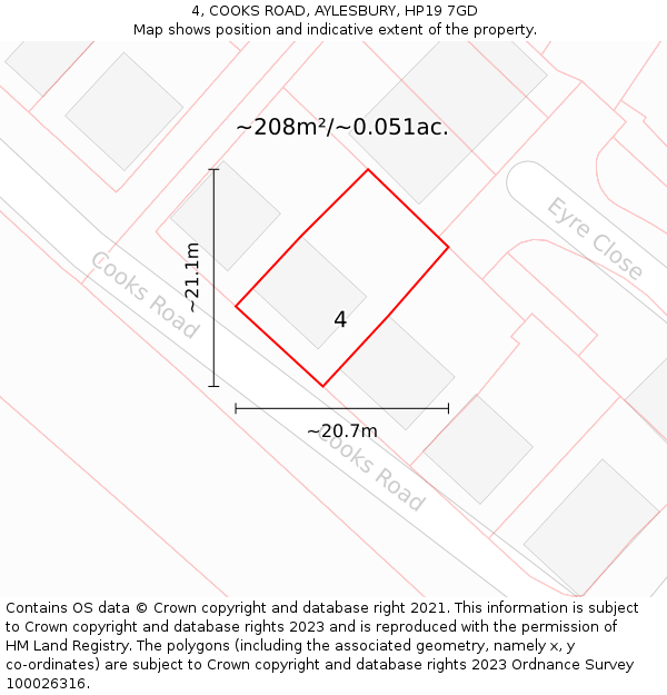 4, COOKS ROAD, AYLESBURY, HP19 7GD: Plot and title map