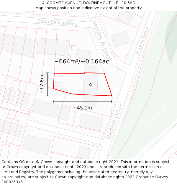 4, COOMBE AVENUE, BOURNEMOUTH, BH10 5AD: Plot and title map