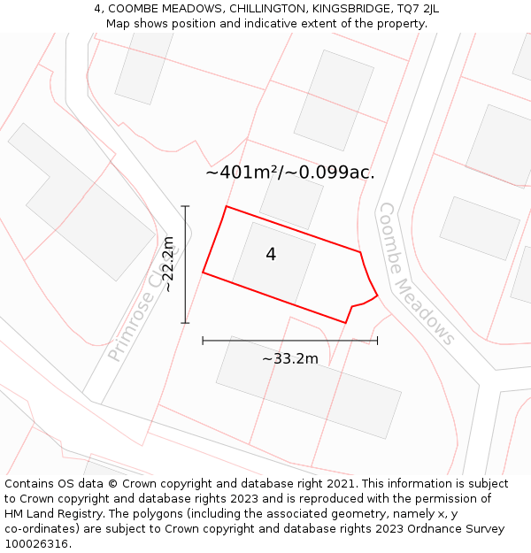 4, COOMBE MEADOWS, CHILLINGTON, KINGSBRIDGE, TQ7 2JL: Plot and title map