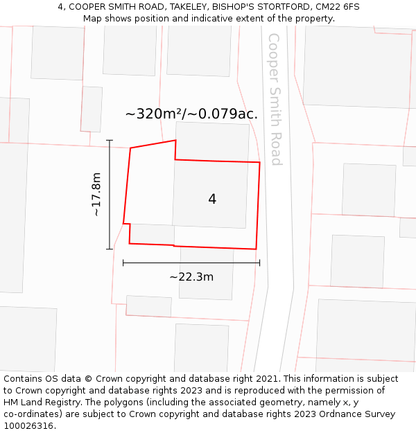 4, COOPER SMITH ROAD, TAKELEY, BISHOP'S STORTFORD, CM22 6FS: Plot and title map