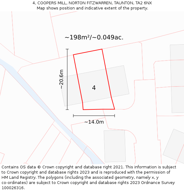 4, COOPERS MILL, NORTON FITZWARREN, TAUNTON, TA2 6NX: Plot and title map