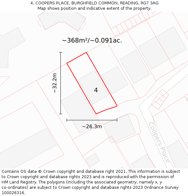 4, COOPERS PLACE, BURGHFIELD COMMON, READING, RG7 3AG: Plot and title map