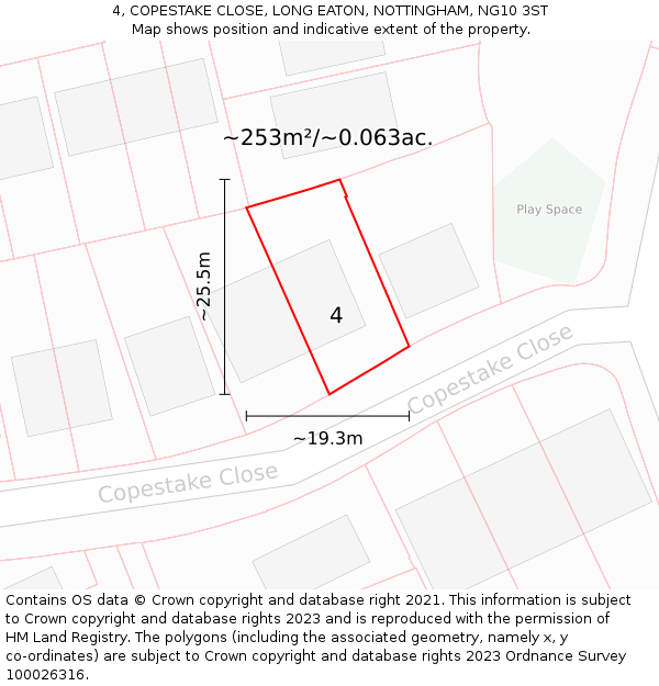 4, COPESTAKE CLOSE, LONG EATON, NOTTINGHAM, NG10 3ST: Plot and title map