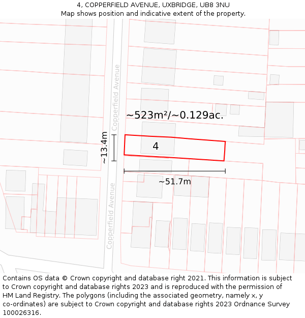 4, COPPERFIELD AVENUE, UXBRIDGE, UB8 3NU: Plot and title map