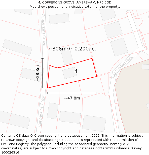 4, COPPERKINS GROVE, AMERSHAM, HP6 5QD: Plot and title map